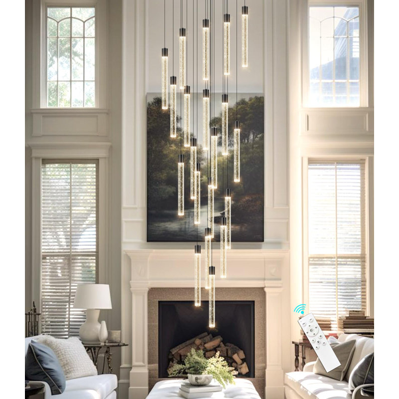20-light Modern Dimmable High Ceiling Crystal Chandelier, Matte Black, 20 Lights, 156" H x 23.5" W x 23.5" D
