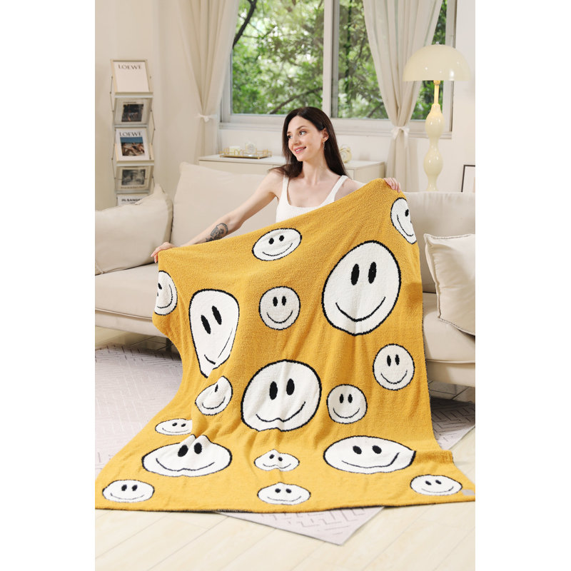 Jeté doux Happy Face , Jaune