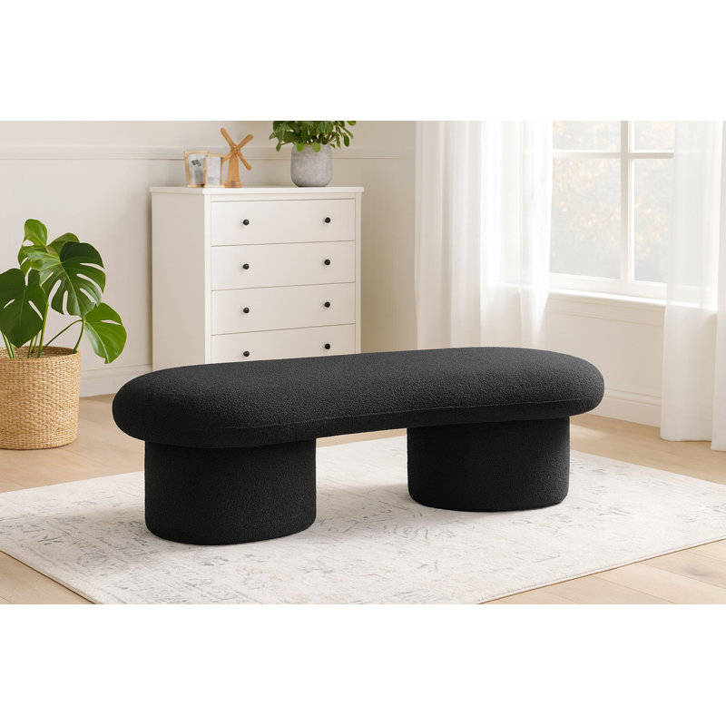 Luka Ipswich Schriver Upholstered Bench, Black Boucle Fabric