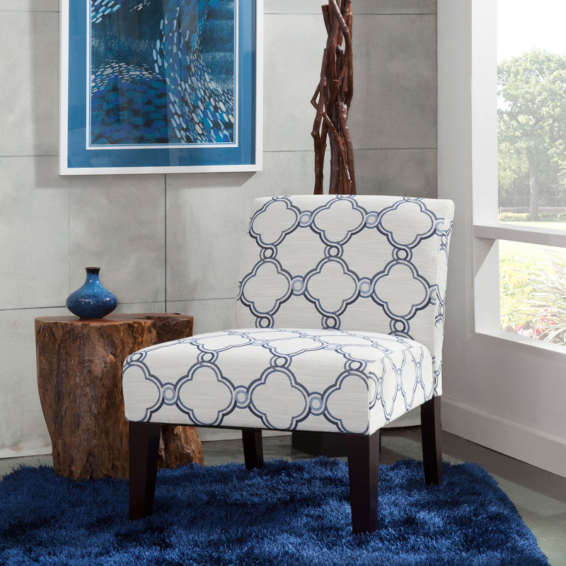 Javi Avington 26" Wide Armless Slipper Chair, Cirrus Sky Blue and Cream