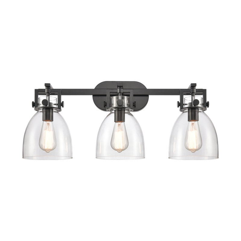 Newton Bell - 3 lumières - 27 pouces - Noir mat - Abat-jour transparent - Éclairage pour meuble-lavabo, Matte Black, 3 Lights