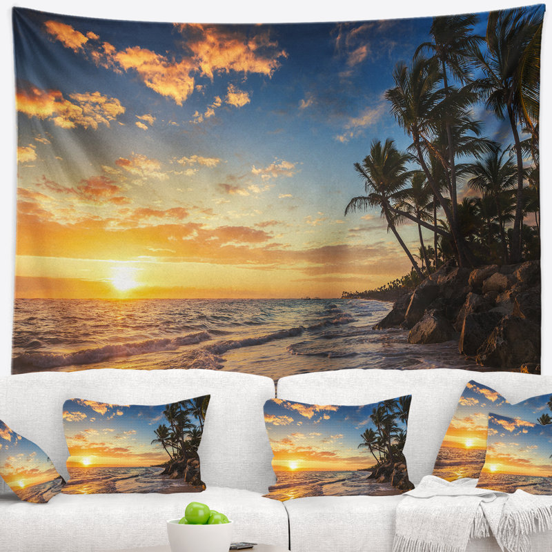 Tapisserie pour îlot tropical avec palmiers seascape paradise tropical, H 50 po x l 60 po