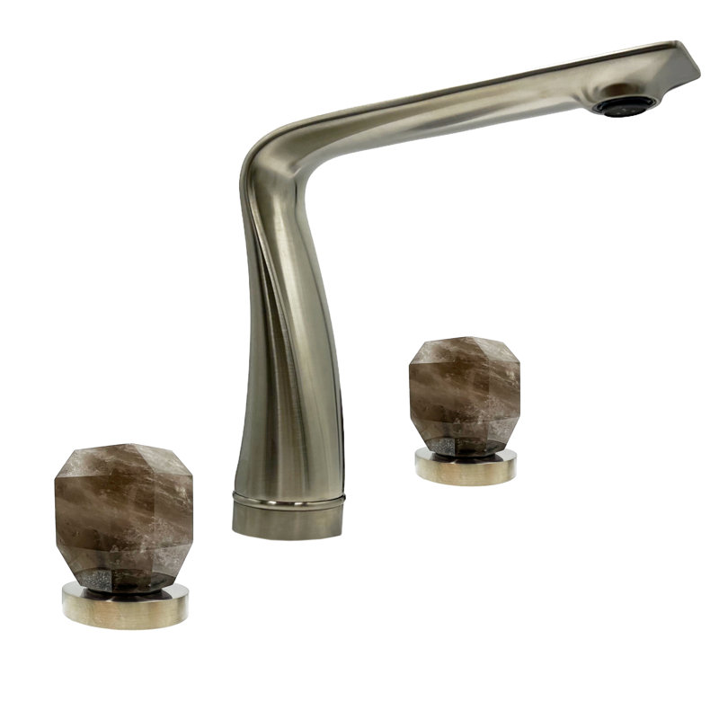 Robinet de salle de bain moderne avec poignées en cristal de roche - Robinet de meuble-lavabo de luxe à 3 trous avec poignées en cristal