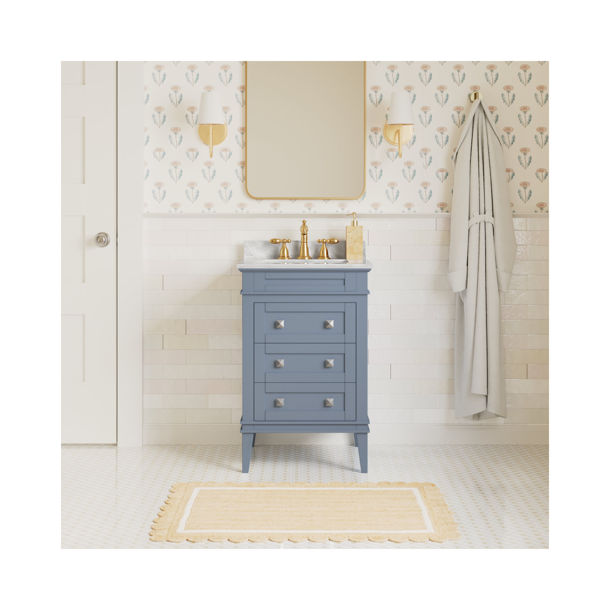 Frankfurt 24'' Single Bathroom Vanity, Carrara Marble, Powder Blue