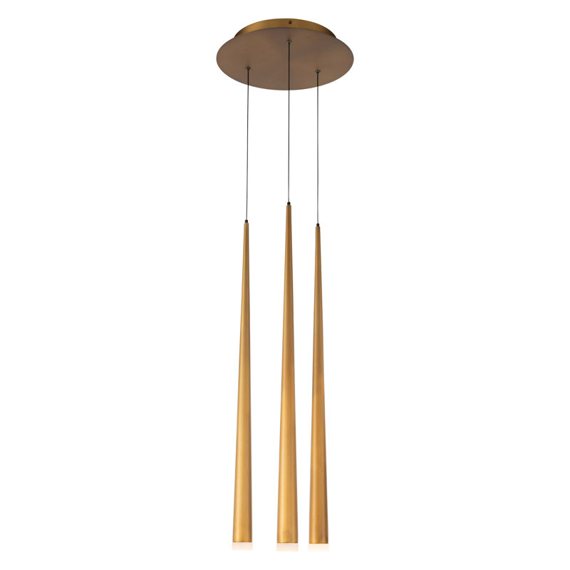 Cascade 3 - Light LED Pendant, Aged Brass
