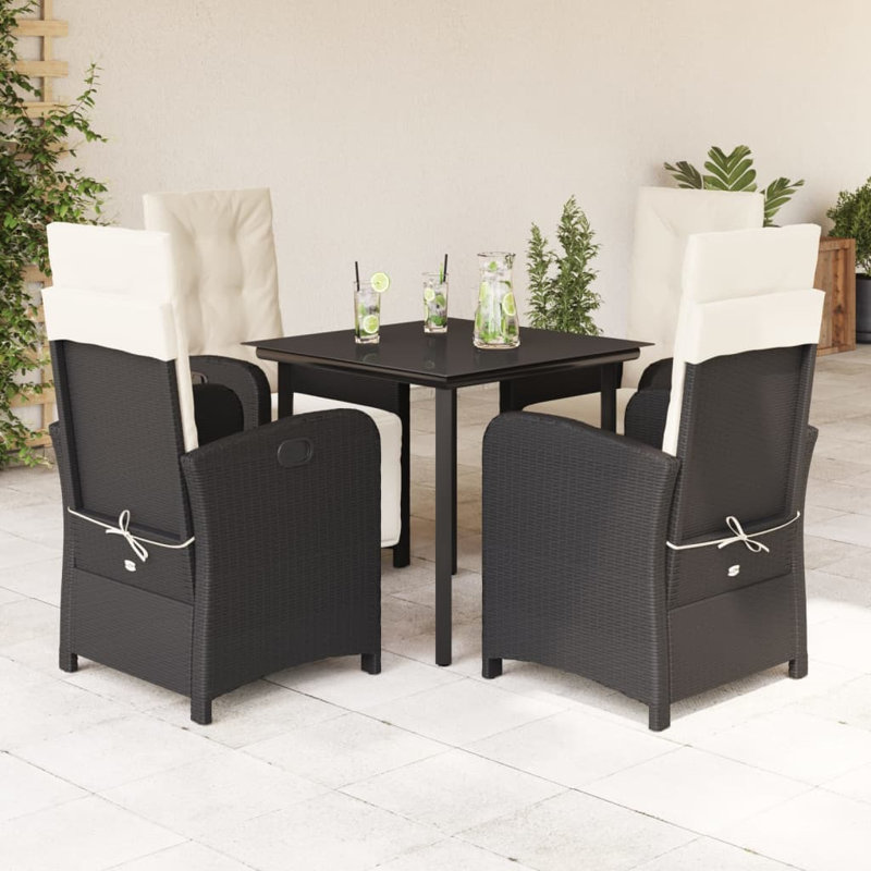 Ensemble repas 5 pièces avec coussins en rotin Vidaxl, Noir, Beige