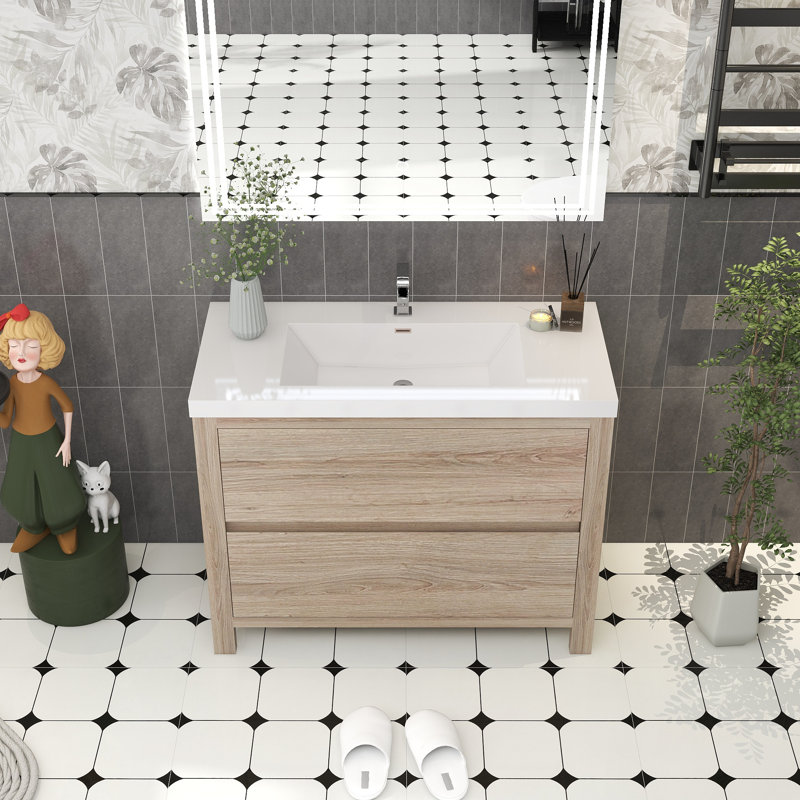 Meuble-lavabo simple avec plateau 41,5 po Cassopolis, Chêne blanc