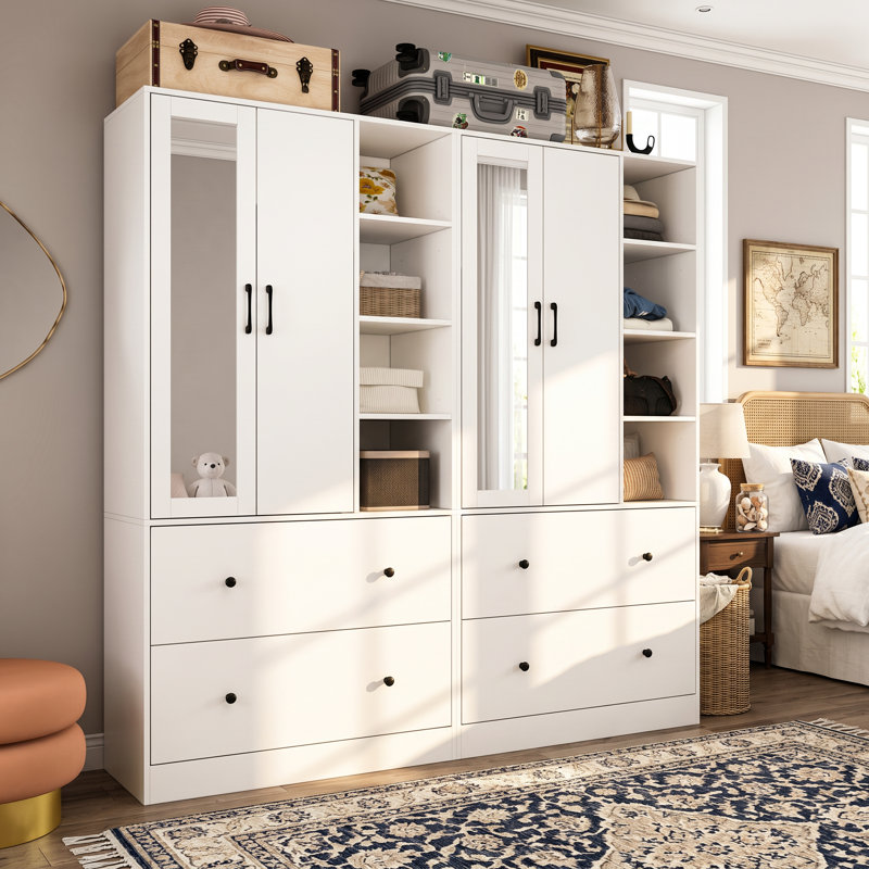Armoire 4 tiroirs avec miroir Malieka, Blanc