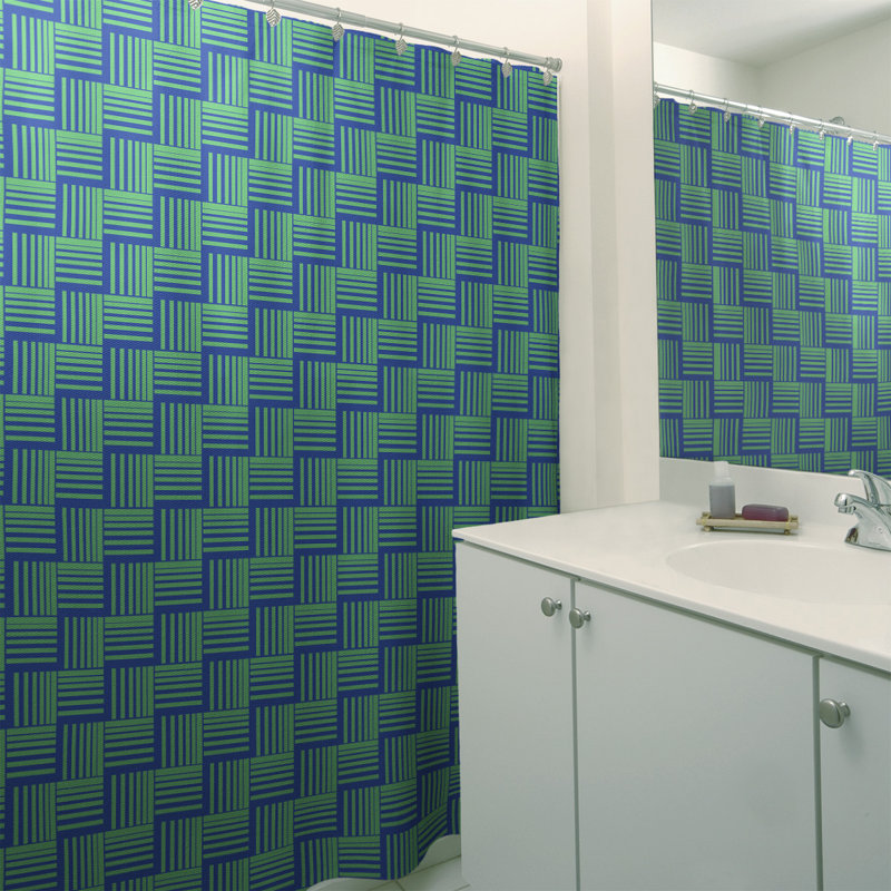Rideau de douche simple basketweave rayures classic, Bleu / Vert