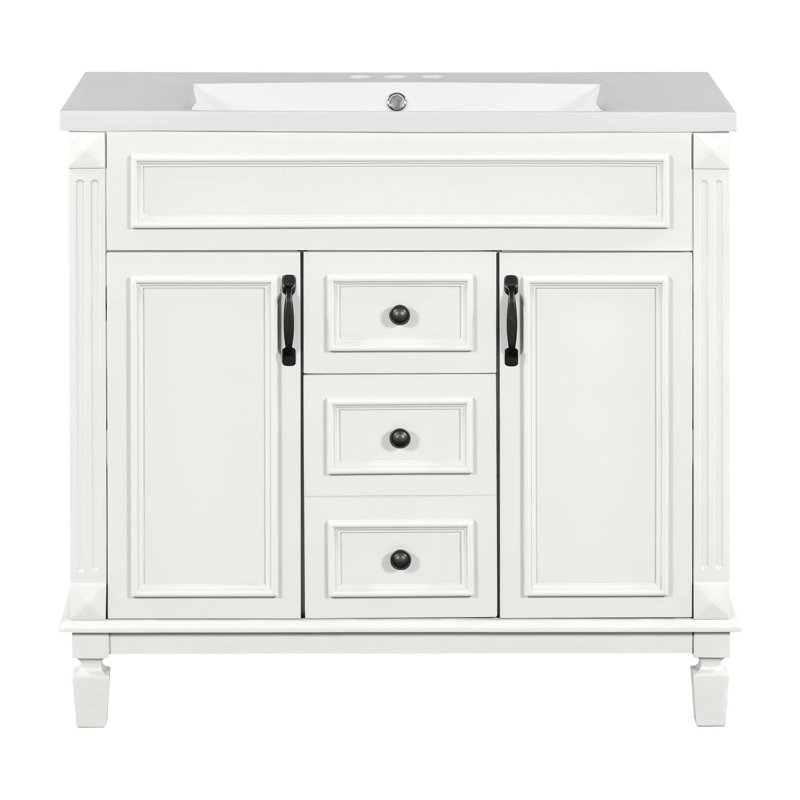 Meuble-lavabo moderne 36 po avec lavabo supérieur, Blanc