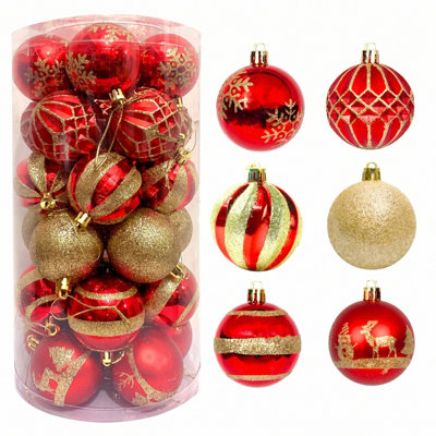 30 pièces de boules de Noël ornements d'arbre de Noël rouges, verts et dorés, décorations de boules de Noël scintillantes de 2,4 po