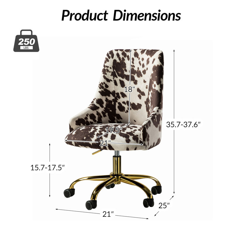Landynn 21" W Modern Swivel Task Chair with Animal Print Design, Cowhide