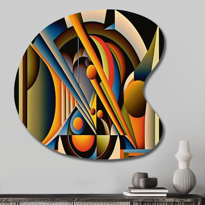 Circular Retro Dynamics I - Art géométrique moderne asymétrique en forme de goutte géométrique, H 27 po x l 27 po