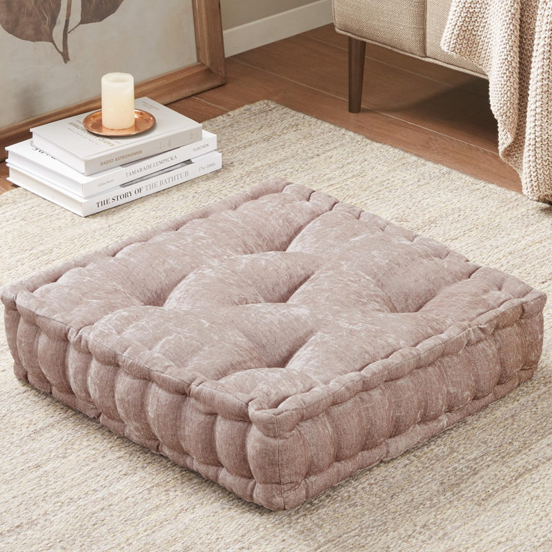 Coussin de sol carré en chenille poly A Alez, Rosé, Carré 20 po
