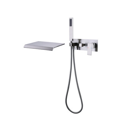 Robinet de baignoire mural cascade en nickel avec douchette