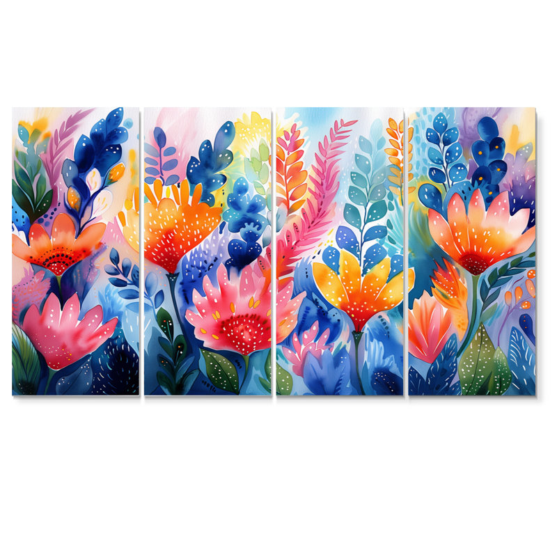 Aquariums oranges bleus «Floral Dreams I» - ensemble d'art sur toile Botanicals, H 28 po x l 48 po