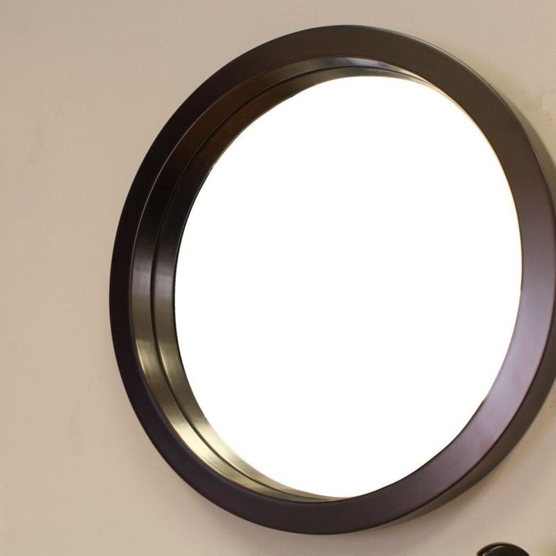 Espresso Round Wood Bathroom Vanity Mirror with Veneer