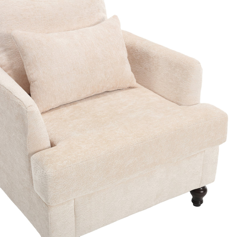 Fauteuil en chenille avec cadre en bois, Chenille beige