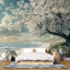 Papier peint de plage Beach Tree - Murale paysage de rêve sur la côte de l'océan avec ciel calme pour chambre à coucher, salon côtier ou décor inspiré du printemps