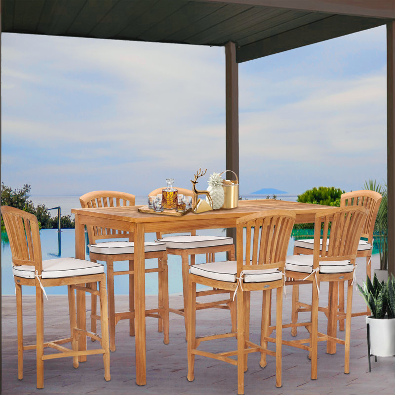 6 - Person Teak Wood Patio Dining Set with Rectangular Table , Cushions Included