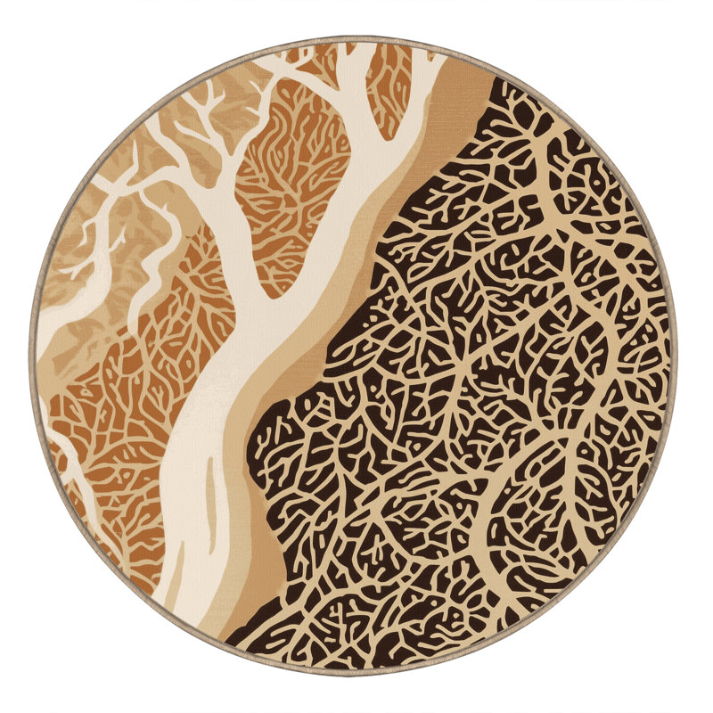Tapis beige lavable à la machine Pegah, Rond 3 pi
