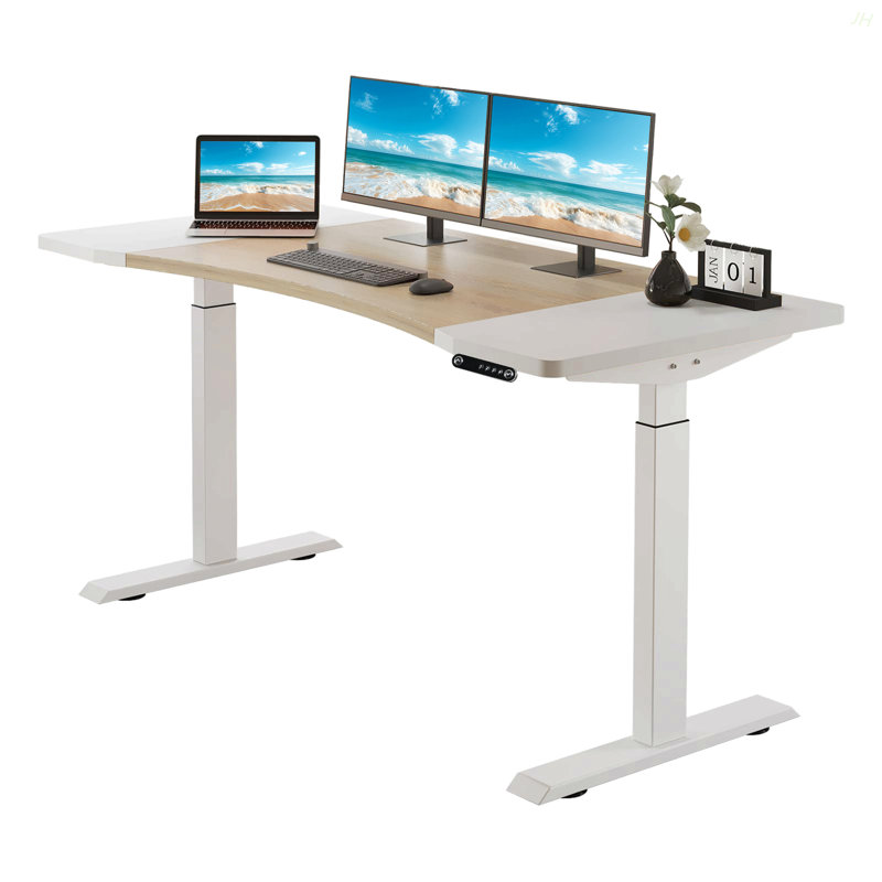 63"×30" Dual Motor Curve Design Height Adjustable Electric Standing Desk Height Stand Up Computer Desk,Sit And Stand Home Office Desk With Splice Board
