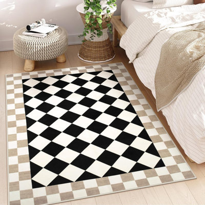  Tapis d'intérieur antidérapant à carreaux lavable pour le salon