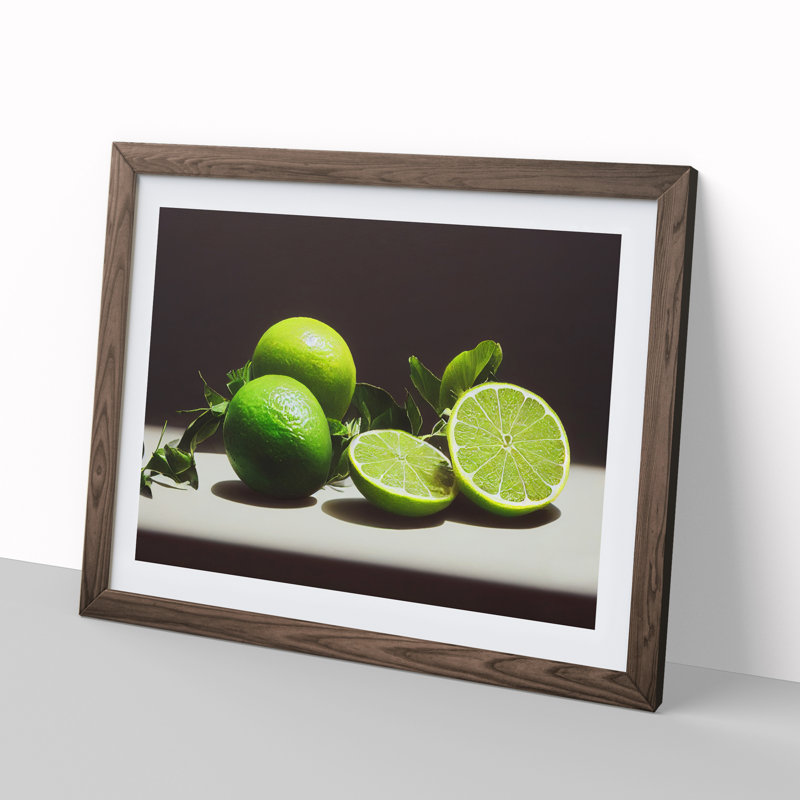 Sliced Lime Fruit - Framed Print, 25cm H x 34cm W x 2cm D, Walnut
