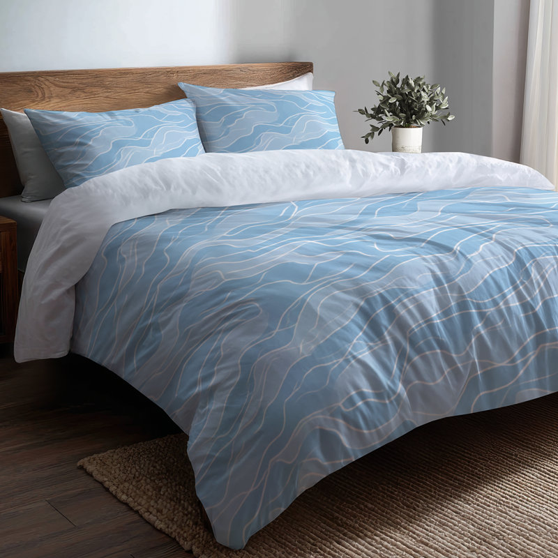 Ensemble de literie abstraite 3 pièces - Ensemble de housse de couette et coussin décoratif blanc