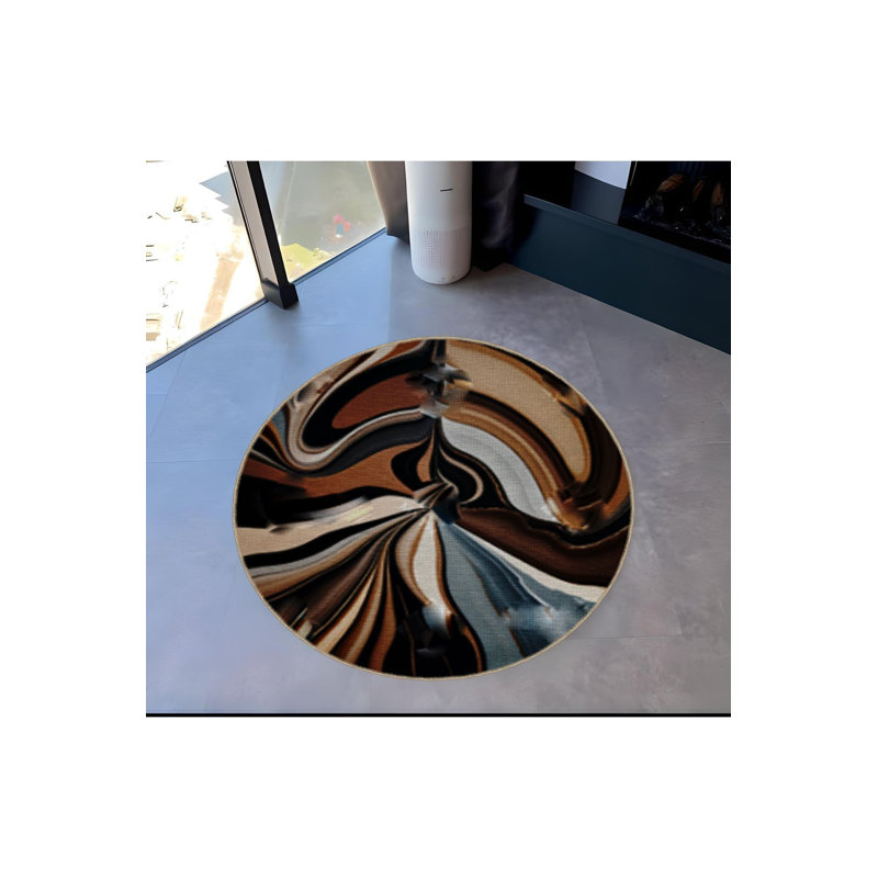 Tapis multicolore à motif de lignes marbrées rondes à motif tissé rond lavable à la machine, Rond 2 pi 8 po