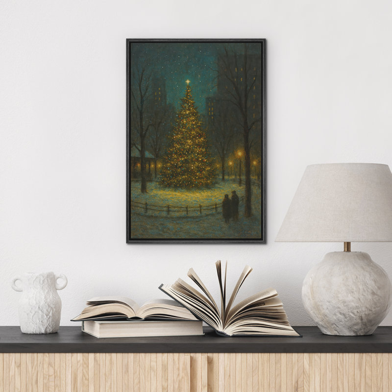 Hiver, art mural, impression sur toile encadrée, décoration de Noël, H 24 po x l 16 po, Noir