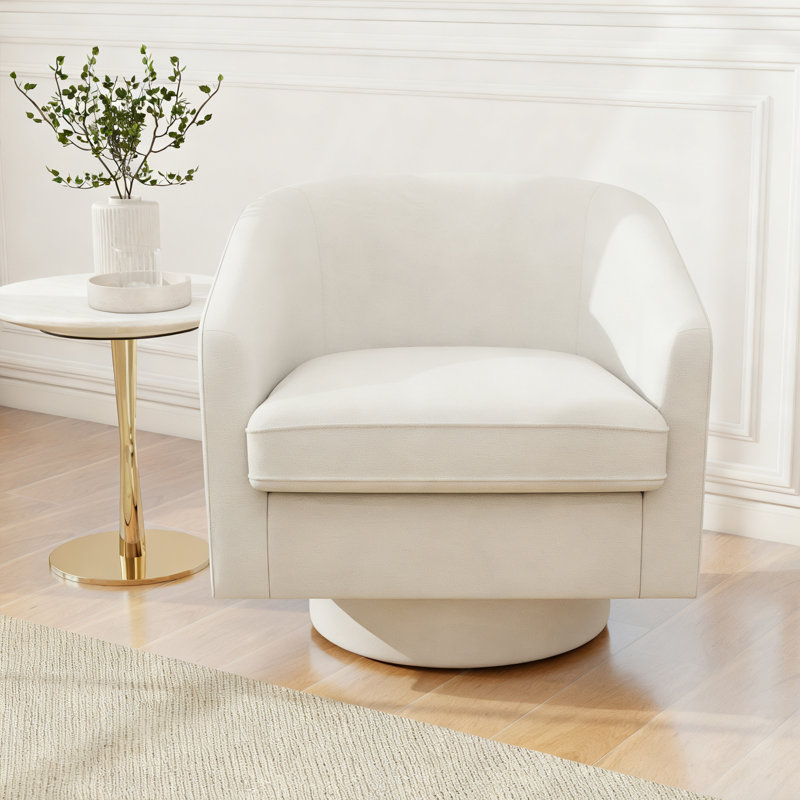 Fauteuil demi-tonneau pivotant Red Barrel Studio, Lin ivoire