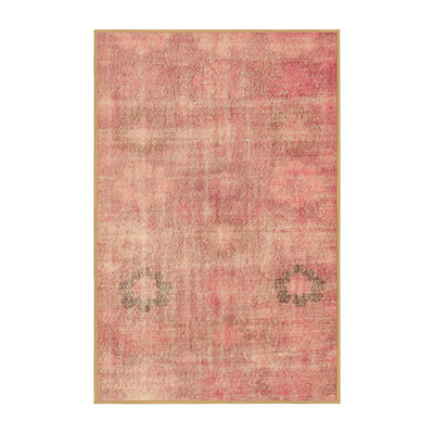 Tapis rose / noir en laine / polyester à motif abstrait tissé à la machine 2 pi x 3 pi