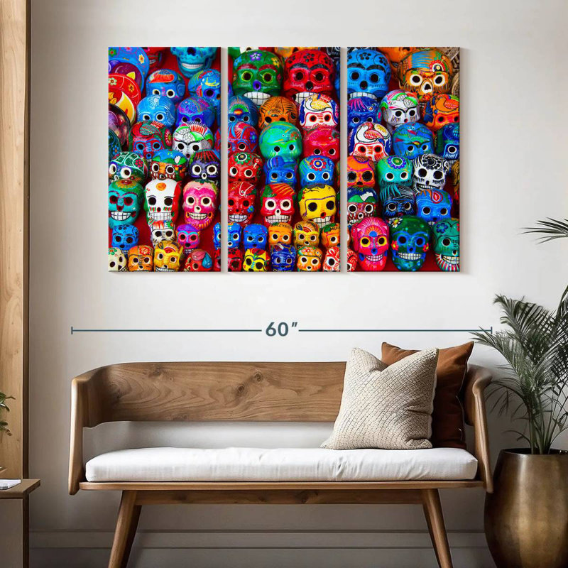 Crânes mexicains colorés Kerner, H 32 po x l 50 po