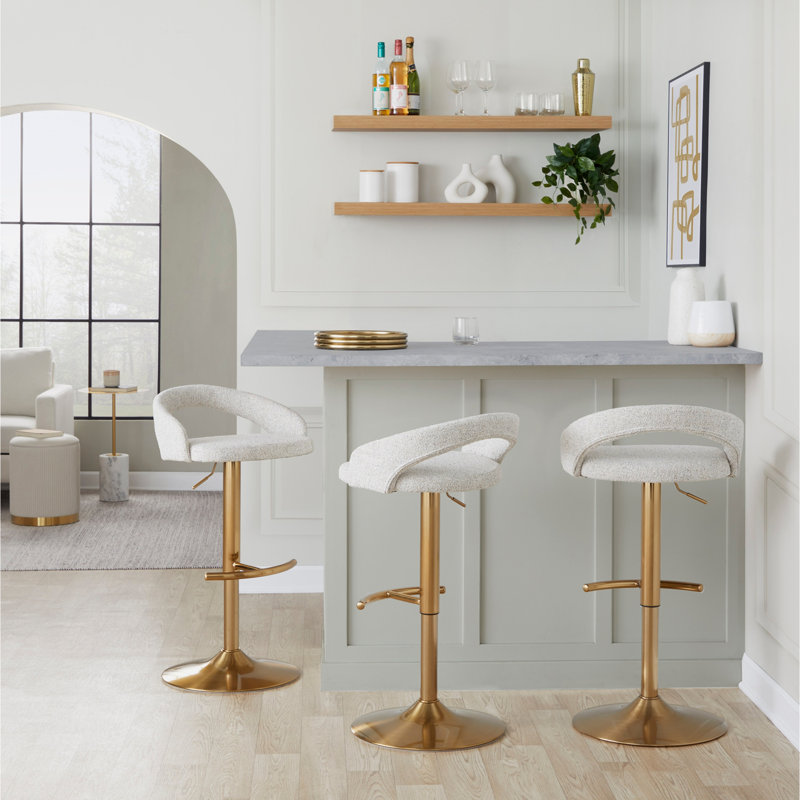 Tabouret de bar réglable, Doré, Beige / tissu, 2