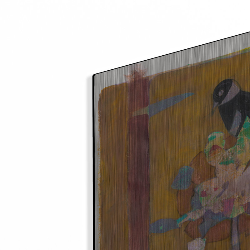 "Oiseau noir sur une fleur bronzée 10" par Maria Pietri, H 12 po x l 16 po