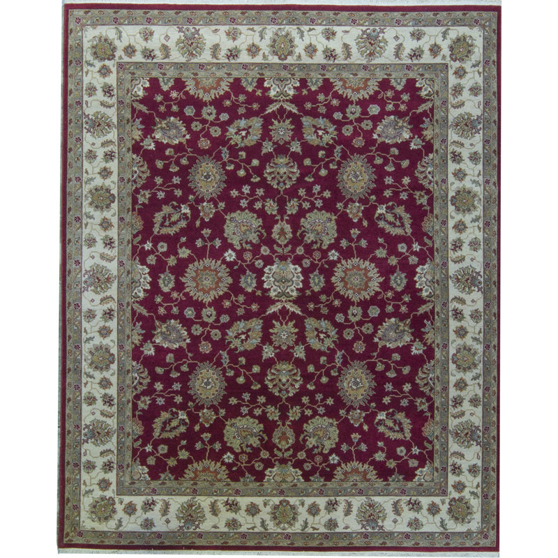 Tapis beige et vin de haute qualité noué à la main