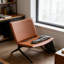 Chaise d'appoint en cuir orange, pieds noirs modernes pour le bureau à domicile de la chambre à coucher-714345682