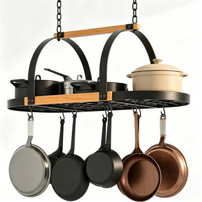 Heavy Duty Hanging Pot Rack, Ceiling Mount, 130 lb Capacity, Heavy Duty Pot Rack Hanging With 20 Hooks And Large Mesh Shelf For Organizing Cookware In Kitchens And Kitchen Islands, (Matte Black)
