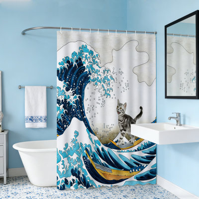 Funny Cat Shower Curtain Set, Waterproof Fabric Shower Curtains with Hooks, Modern Minimalist Waterproof Fabric Shower Curtain set