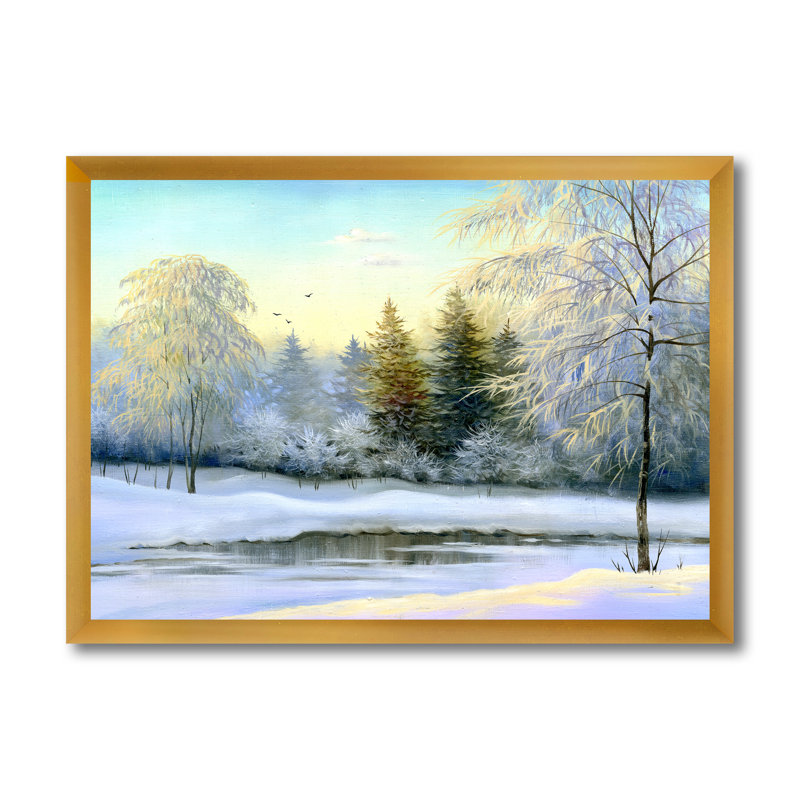 Paysage, arbres verts, peinture sur toile d'hiver, H 30 po x l 40 po x 1,5 po, Cadre doré