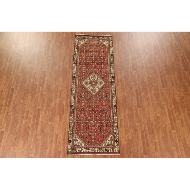 Tapis de couloir traditionnel rouge géométrique 3 x 10