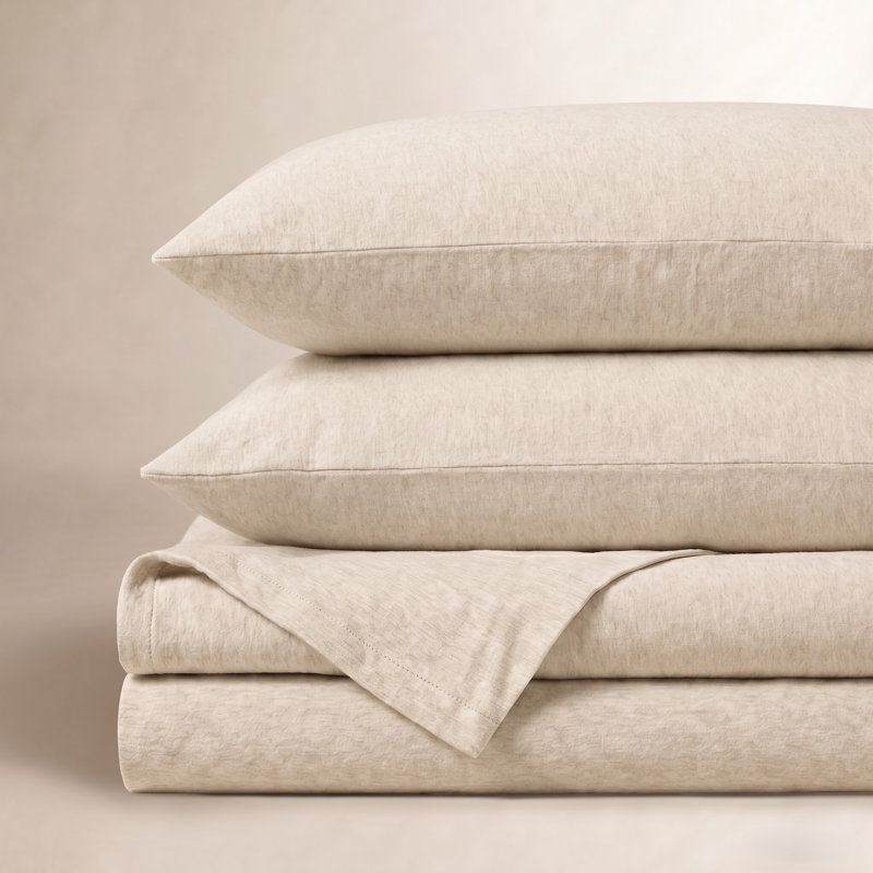 4 Piece 100% Cotton Jersey Knit Sheet Sets, Oatmeal, King Sheet Set + 1 Fitted Sheet + 2 Pillowcases