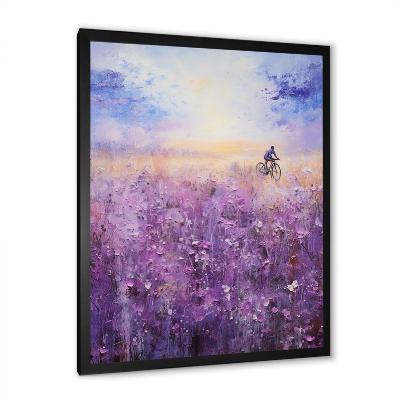 Violet Voyage - Vélo, art mural sur toile, H 44 po x l 34 po x P 1,5 po, Cadre photo noir