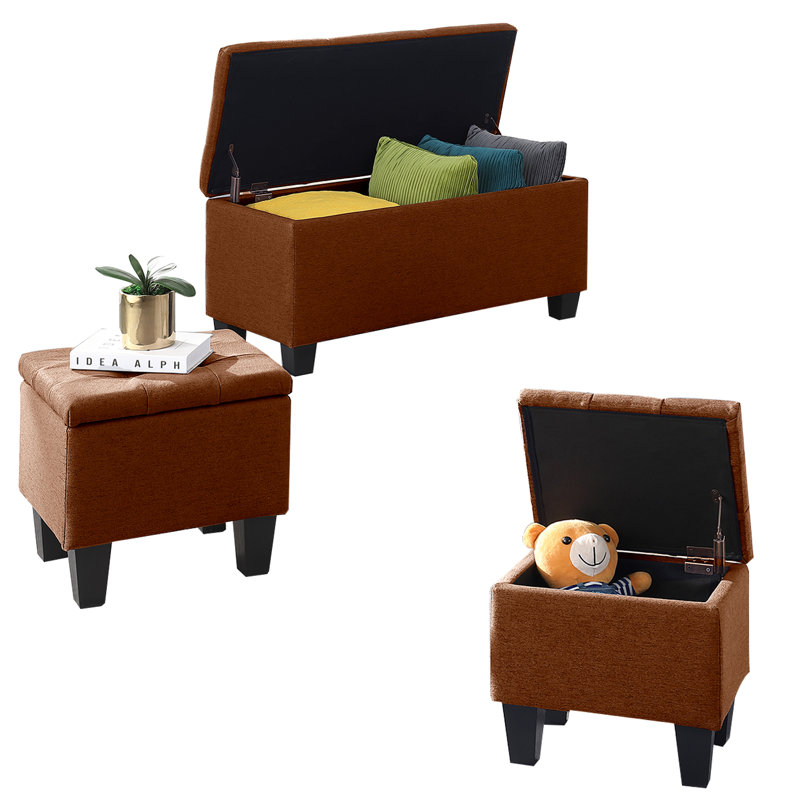 Repose-pieds avec rangement 38,58, Lin 100 % brun