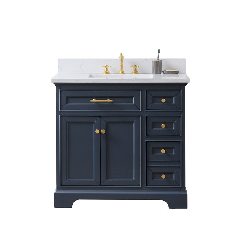 Thompson 36" W Single Bathroom Vanity, Indigo Blue/Brushed Gold