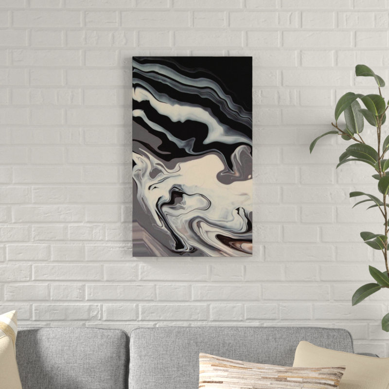 «Black and White Abstract», reproduction de peinture acrylique sur toile tendue, H 60 po x l 36 po x P 1,5 po