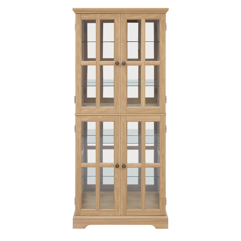 Curio Display Cabinet,Antique Display Cabinet With Glass Doors Adjustable Shelves For Collectibles Four Door Design Vintage Showcase For Home Or Office Antique Display Case E26 Bulb Included  OAK