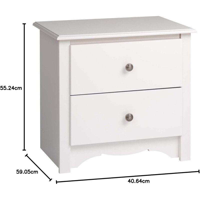 Traditional Nightstand Side Table With 2 Drawers, Functional 2-Drawer Bedside Table 16" D X 23.25" W X 21.75" H, White