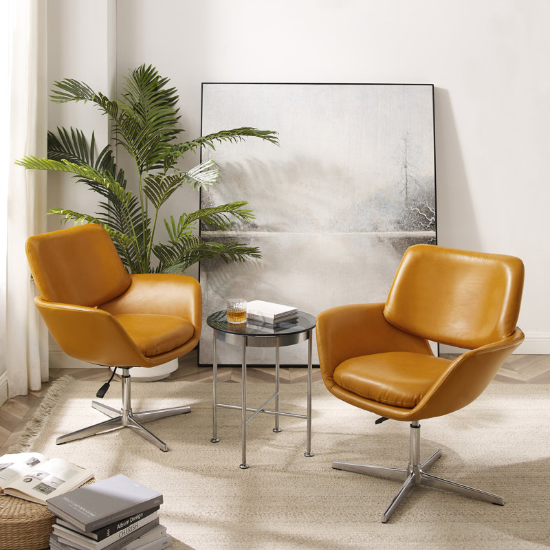 Cenae Faux Leather Swivel Accent Chair, Brown Faux Leather